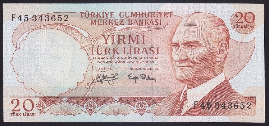 6.EMİSYON 3.TERTİP 20 LİRA F45 343652 ÇİLALTI