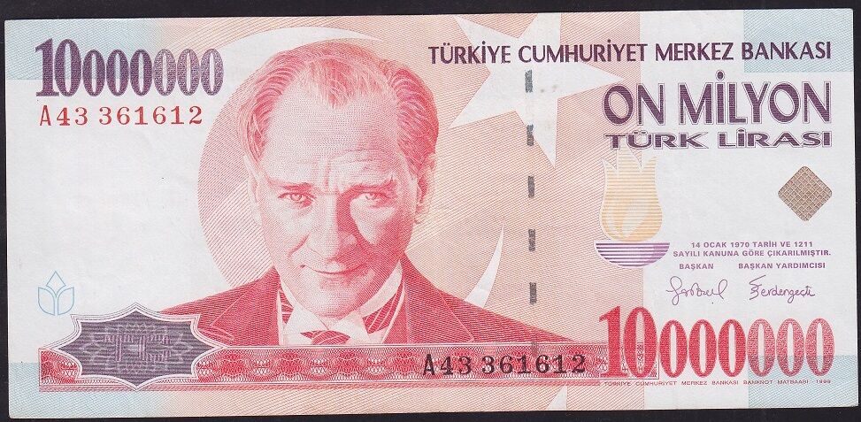 7.Emisyon 10.000.000 Lira A43 361612 Çok Temiz+