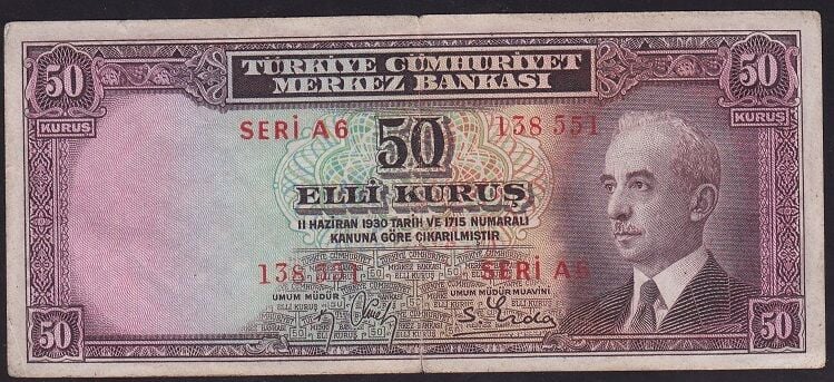 2.Emisyon 50 Kuruş Seri A6 138551 Çok Çok Temiz