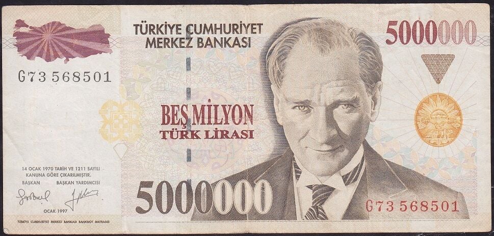 7.Emisyon 5000000 Lira G73 568501 Çok Temiz+