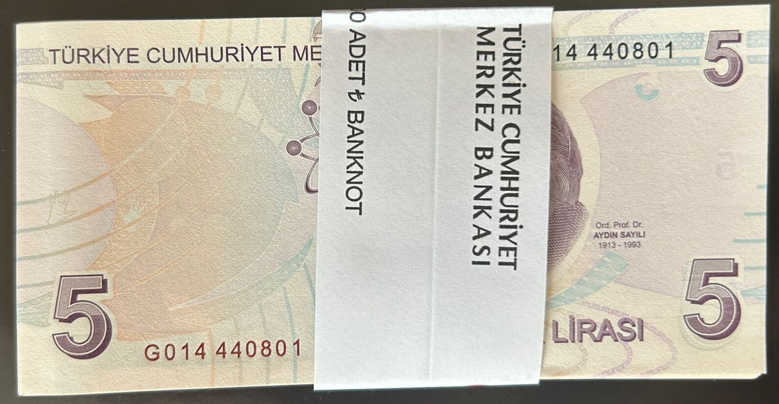 9.Emisyon 7.Tertip 5 Lira G014 440801 - 900 Çil Deste (100 Adet ) Tam Sıralı