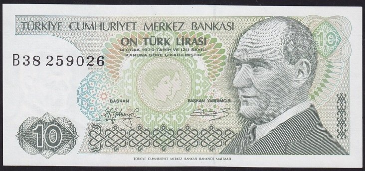 7.Emisyon 1.Tertip 10 Lira B38 259026 Çilaltı Çil