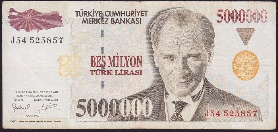 7.Emisyon 5 000 000 Lira J54 525857 Çok Temiz+