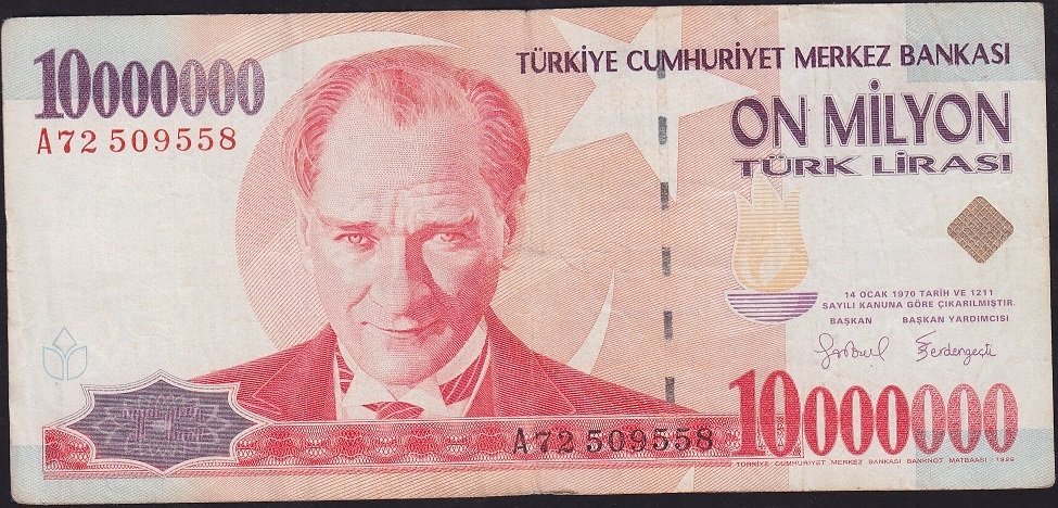 7.Emisyon 10 000 000 Lira A72 509558 Çok Temiz