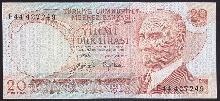 6.EMİSYON 3.TERTİP 20 LİRA F44 427249 ÇİLALTI