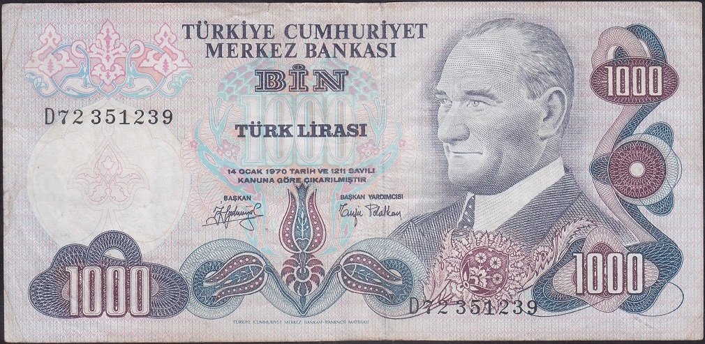 6.EMİSYON 2.TERTİP 1000 LİRA D72 351239 ÇOK TEMİZ +