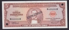 Dominik Cumhuriyeti 5 Pesos Oro 1976 Çil Specimen Pick109s