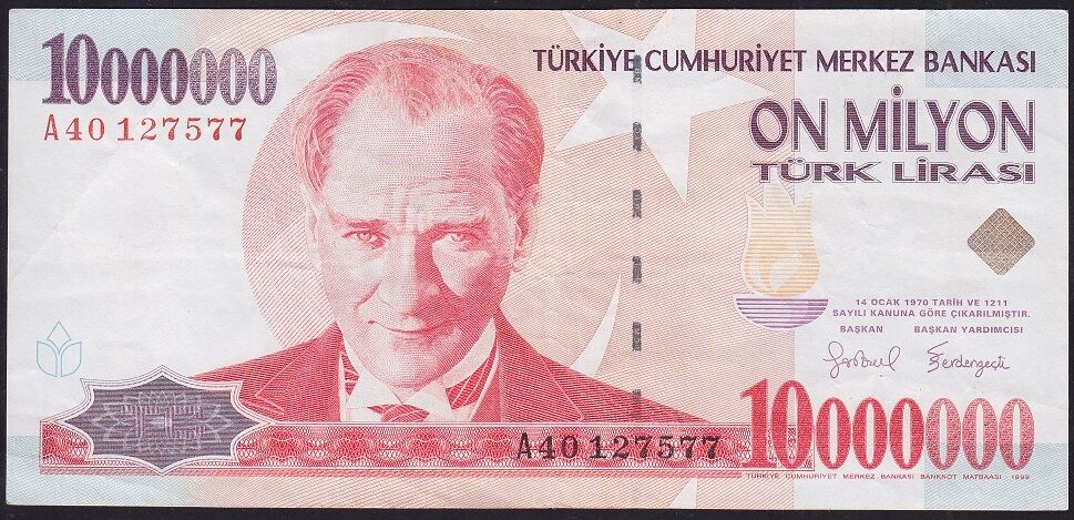 7.Emisyon 10000000 Lira A40 127577 Çok Temiz+
