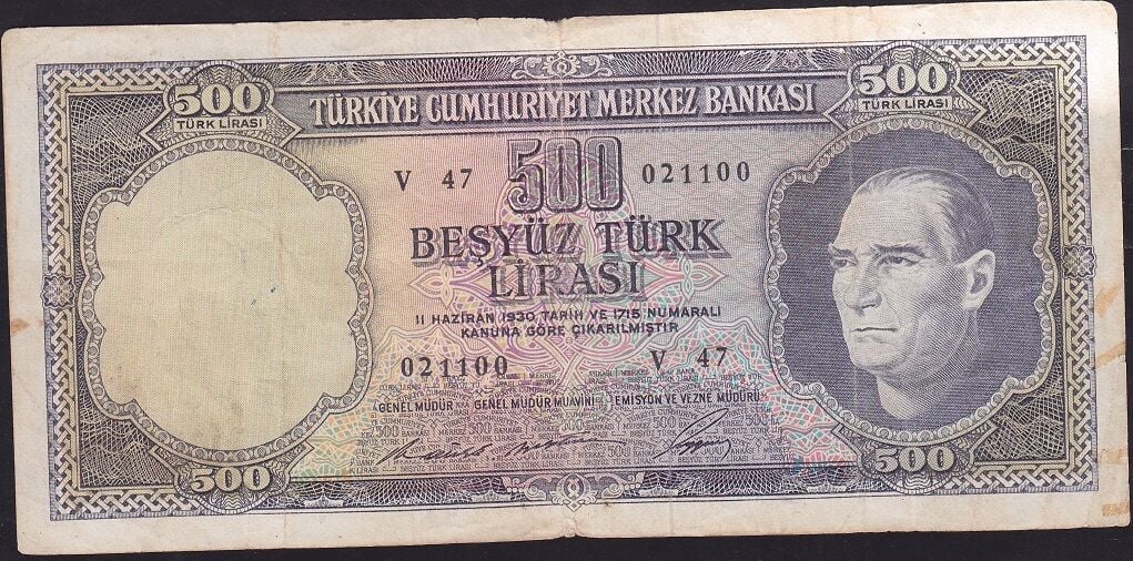 5.Emisyon 4.Tertip 500 Lira V47 021100 Çok Temiz