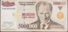 7.Emisyon 5 000 000 Lira F80 893376 Çok Temiz