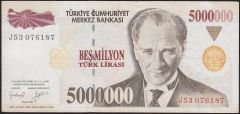 7.Emisyon 5 000 000 Lira J53 076187 Çok Temiz+