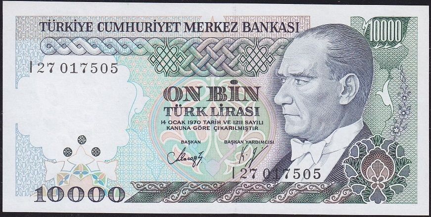 7.Emisyon 4.Tertip 10000 Lira I27 017505 Çil