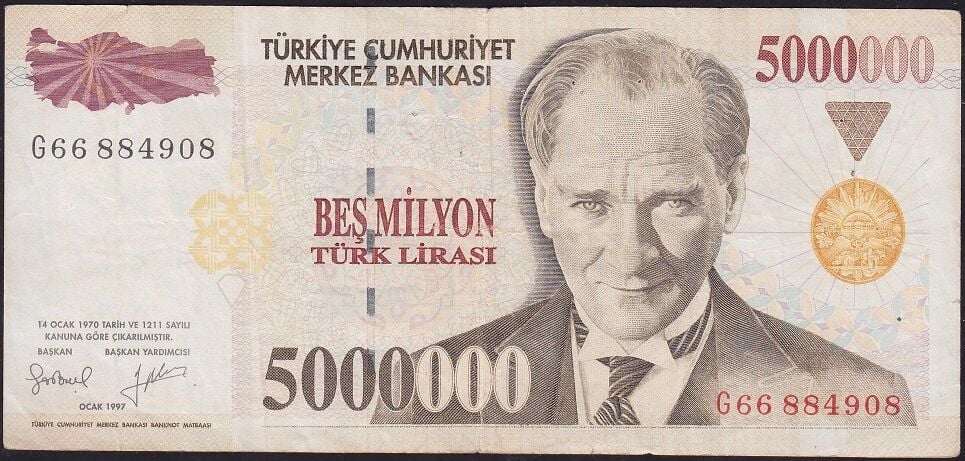 7.Emisyon 5.000.000 Lira G66 884908 Çok Temiz