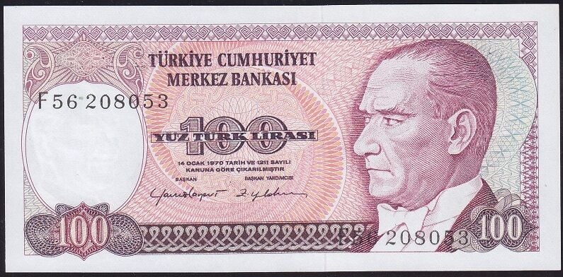 7.Emisyon 2.Tertip 100 Lira F56 208053 Çilaltı Çil