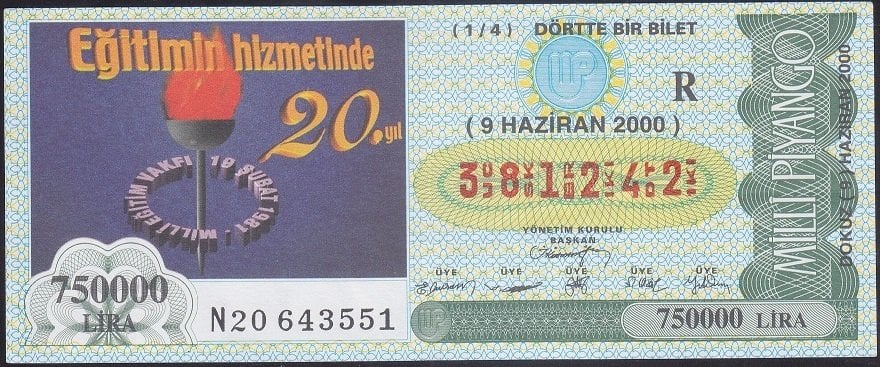 2000 9 HAZİRAN ÇEYREK BİLET - R SERİSİ