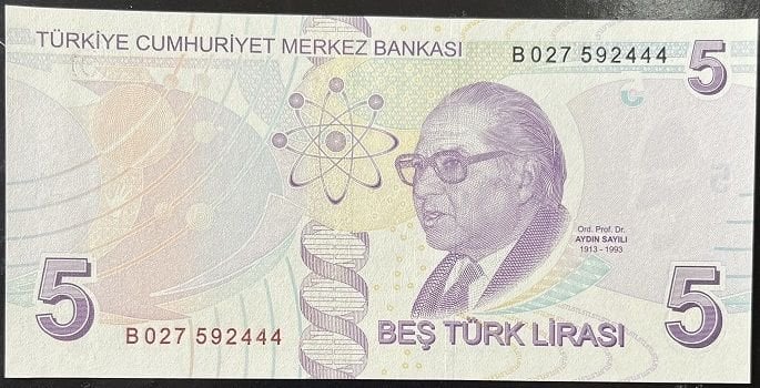 9.Emisyon 2.Tertip 5 Lira B027 592444 Çil