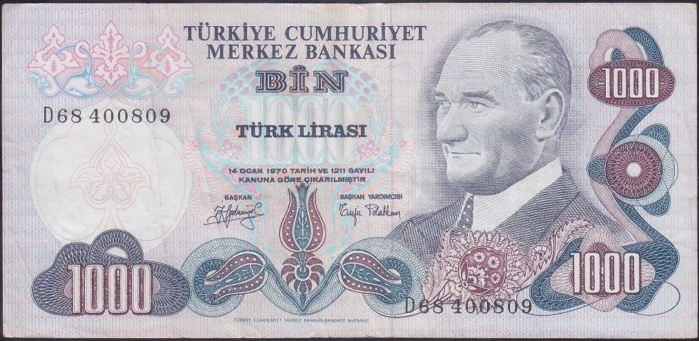 6.EMİSYON 2.TERTİP 1000 LİRA D68 400809 ÇOK TEMİZ +
