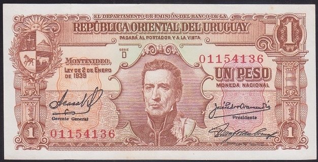 Uruguay 1 Pesos 1939 Çilaltı Pick35b