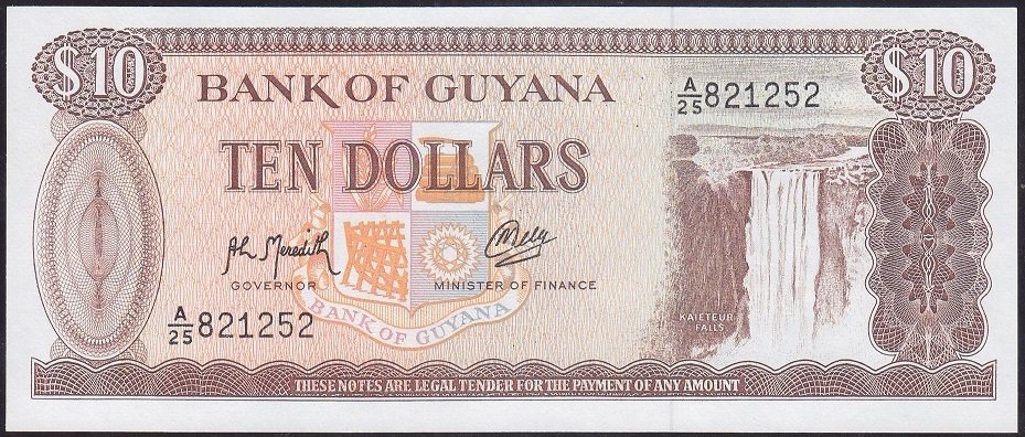 Guyana 10 Dolar 1966 - 1992 Çil Pick 23f