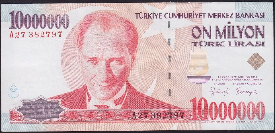 7.Emisyon 10000000 Lira A27 382797 Çok Temiz+