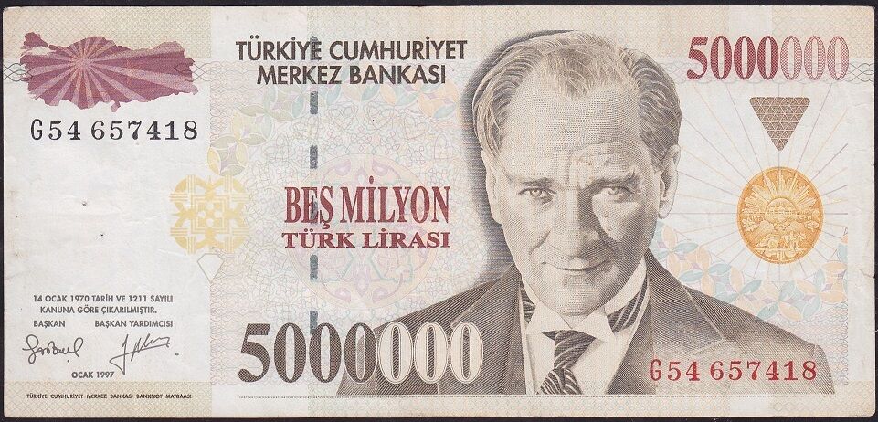 7.Emisyon 5000000 Lira G54 657418 Çok Temiz