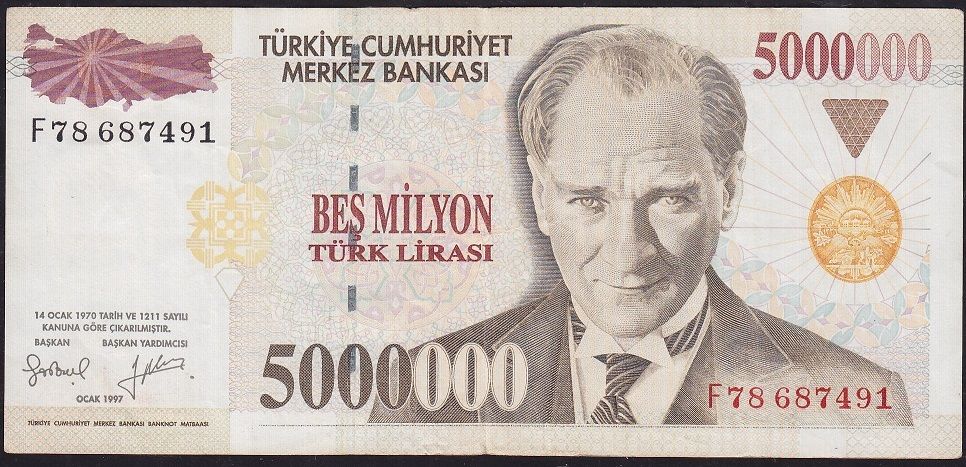 7.Emisyon 5 000 000 Lira F78 687491 Çok Temiz+