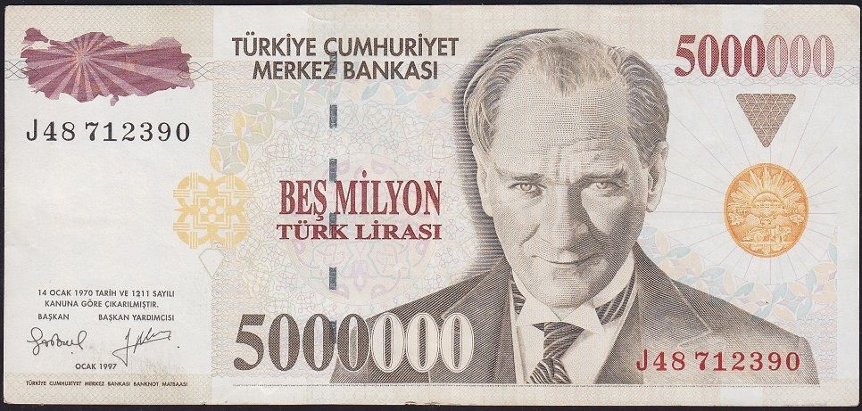 7.Emisyon 5 000 000 Lira J48 712390 Çok Çok Temiz