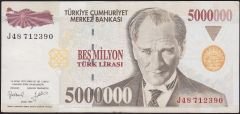 7.Emisyon 5 000 000 Lira J48 712390 Çok Çok Temiz