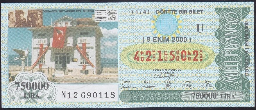2000 9 EKİM ÇEYREK BİLET - U SERİSİ