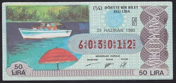 1980 29 HAZİRAN ÇEYREK BİLET - N SERİSİ