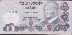 6.EMİSYON 2.TERTİP 1000 LİRA D66 860751 ÇOK TEMİZ +