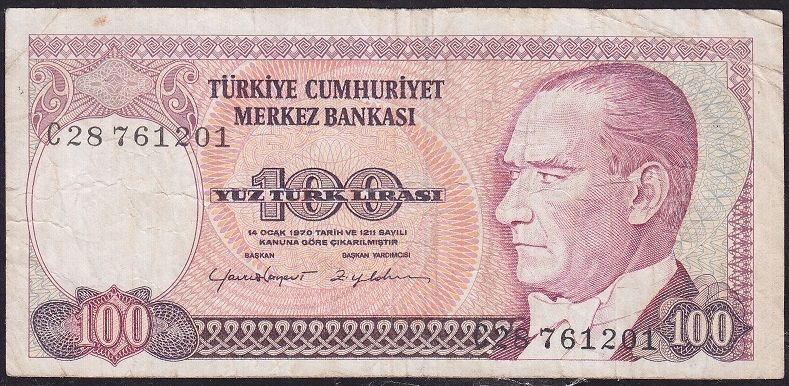 7.Emisyon 2.Tertip 100 Lira C28 761201 Çok Temiz