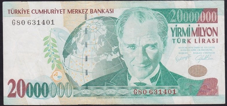 7.EMİSYON 20 000 000 LİRA G80 631401 ÇOK TEMİZ +