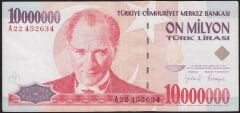 7.Emisyon 10000000 Lira A22 452634 Çok Temiz+