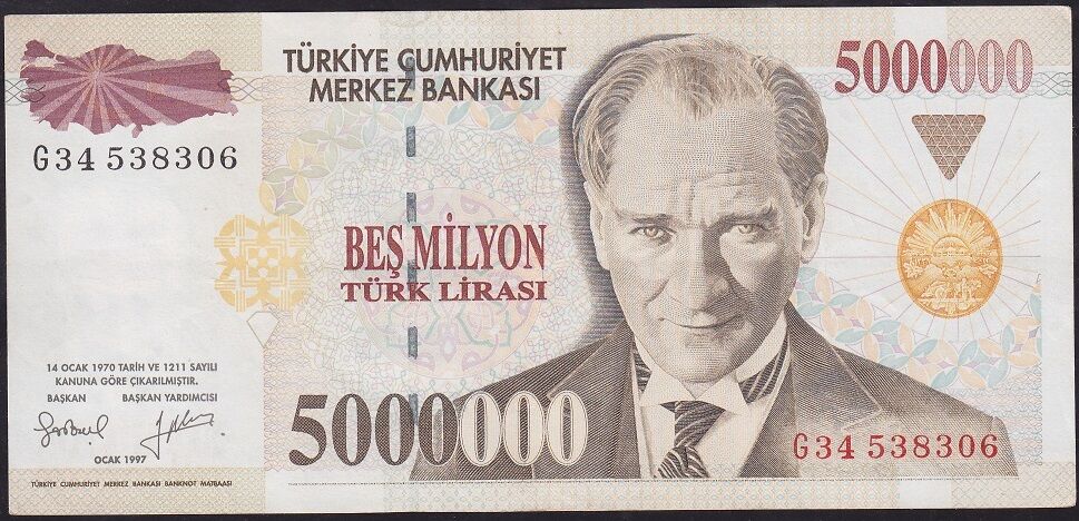 7.Emisyon 5.000.000 Lira G34 538306 Çok Çok Temiz+