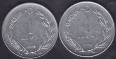 1979 Yılı 1 Lira Çok Çok Temiz (Ters Düz Takım )