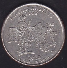 Amerika Çeyrek Dolar 2000  P Hatıra Massachusetts