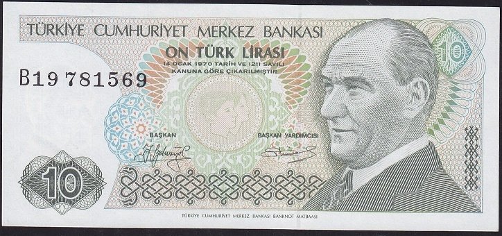 7.Emisyon 1.Tertip 10 Lira B19 781569 Çil