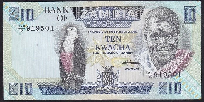 Zambia 10 Kwacha 1980 - 1988 Çil Pick 26e