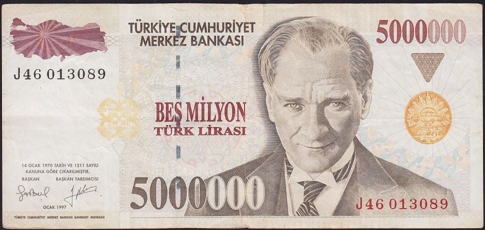7.Emisyon 5 000 000 Lira J46 013089 Çok Temiz+