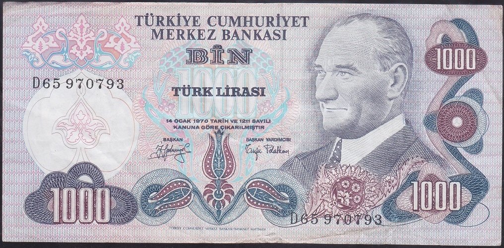 6.EMİSYON 2.TERTİP 1000 LİRA D65 970793 ÇOK TEMİZ +