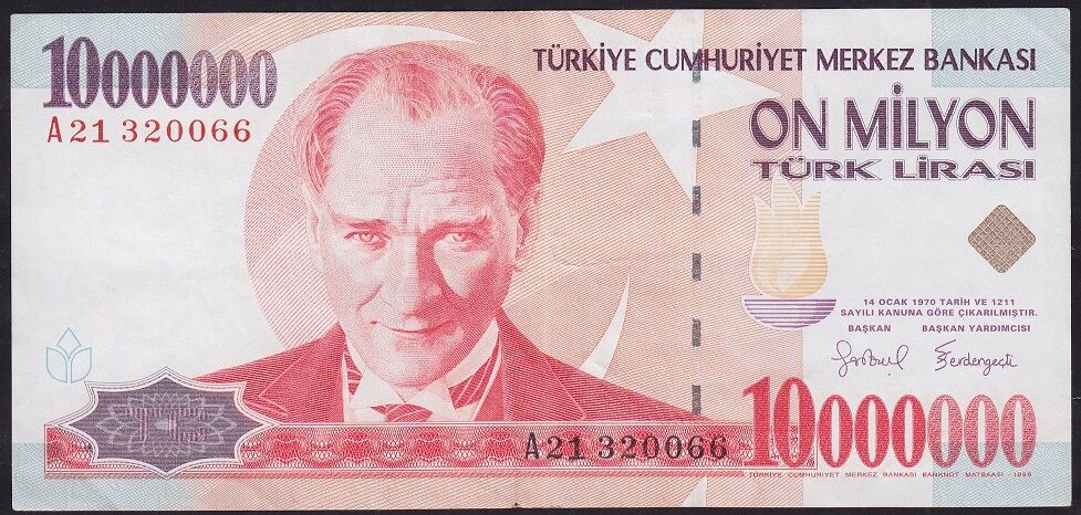 7.Emisyon 10000000 Lira A21 320066 Çok Temiz