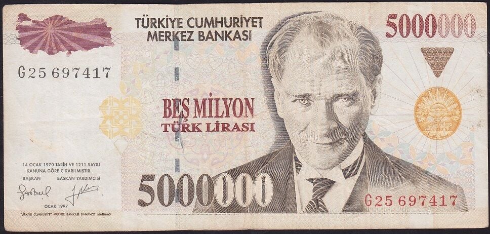 7.Emisyon 5000000 Lira G25 697417 Çok Temiz+