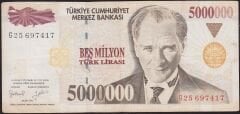 7.Emisyon 5000000 Lira G25 697417 Çok Temiz+