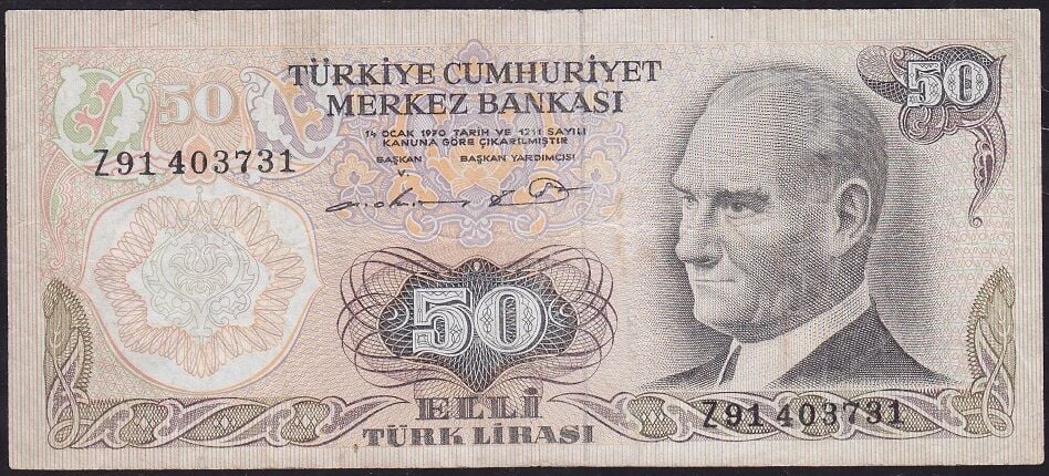 6.Emisyon 1.Tertip 50 Lira Z91 403731 Çok Temiz