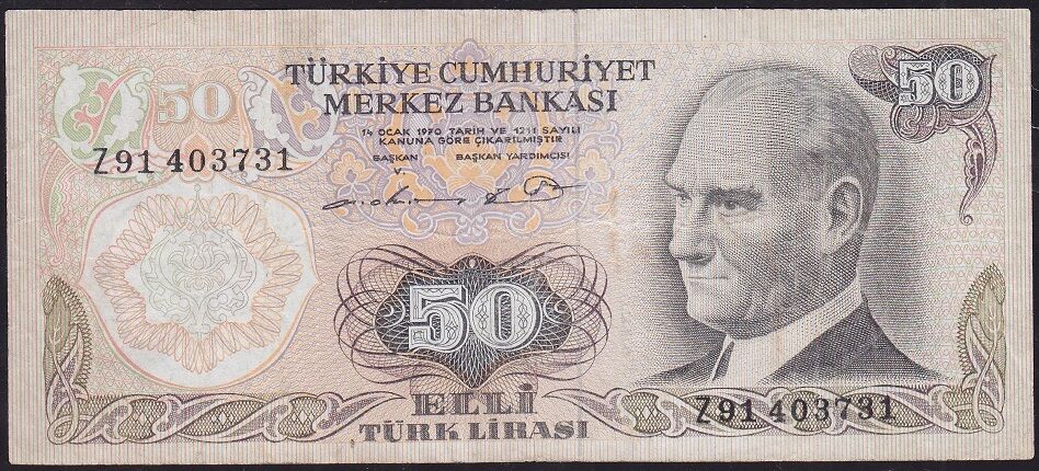 6.Emisyon 1.Tertip 50 Lira Z91 403731 Çok Temiz