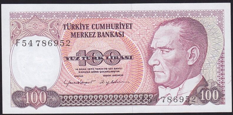 7.Emisyon 2.Tertip 100 Lira F54 786952 Çilaltı ( Bombe var )