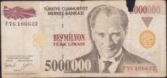 7.Emisyon 5 000 000 Lira F76 106622 Haliyle