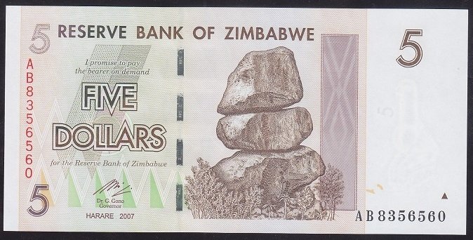 Zimbabwe 5 Dolar 2007 Çil Pick 66