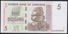 Zimbabwe 5 Dolar 2007 Çil Pick 66